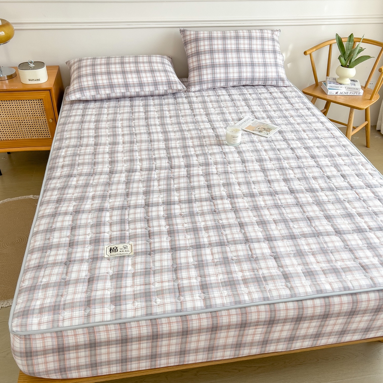 91家纺网 家纺一手货源 找家纺 蕾诺家纺 2025新款新疆棉花夹棉床垫床笠保护套 烟雨灰