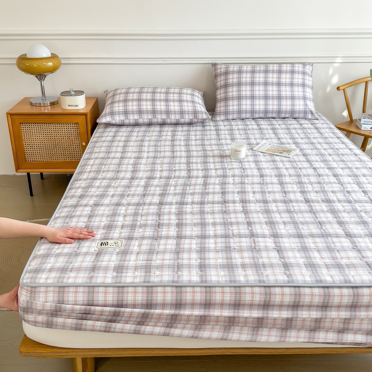 91家纺网 家纺一手货源 找家纺 蕾诺家纺 2025新款新疆棉花夹棉床垫床笠保护套 烟雨灰