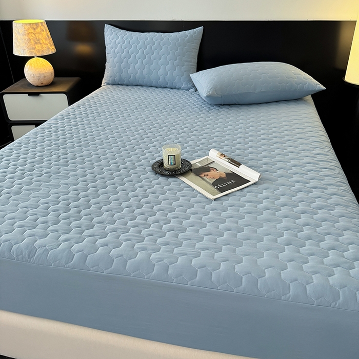 91家纺网 家纺一手货源 找家纺 十一家居 2025新款A类磨毛夹棉床笠 浅蓝