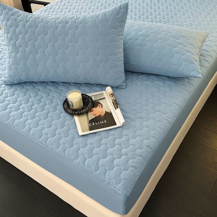 91家纺网 家纺一手货源 找家纺 十一家居 2025新款A类磨毛夹棉床笠 浅蓝