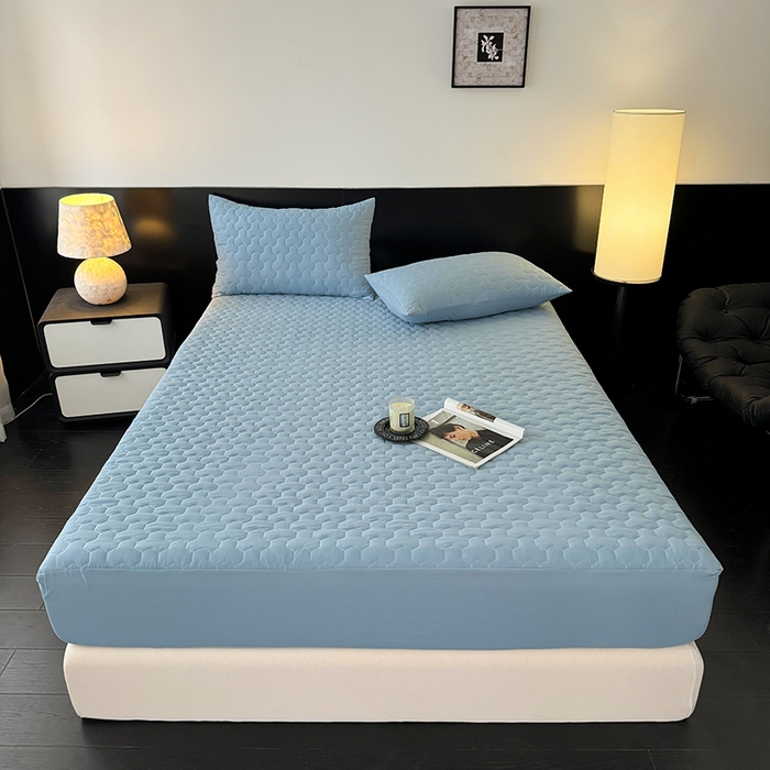 91家纺网 家纺一手货源 找家纺 十一家居 2025新款A类磨毛夹棉床笠 浅蓝