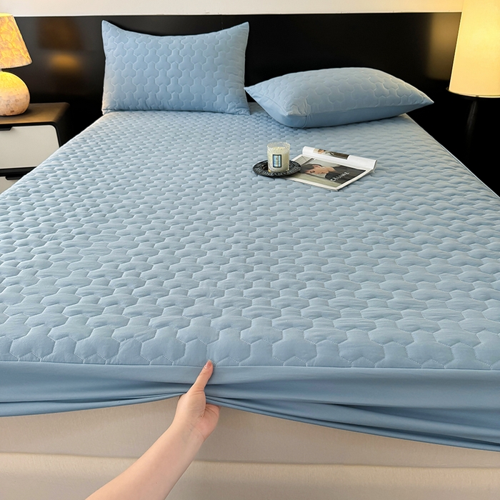 91家纺网 家纺一手货源 找家纺 十一家居 2025新款A类磨毛夹棉床笠 浅蓝