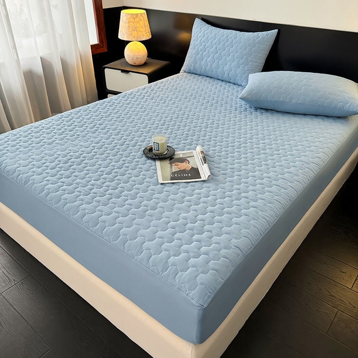 91家纺网 家纺一手货源 找家纺 十一家居 2025新款A类磨毛夹棉床笠 浅蓝