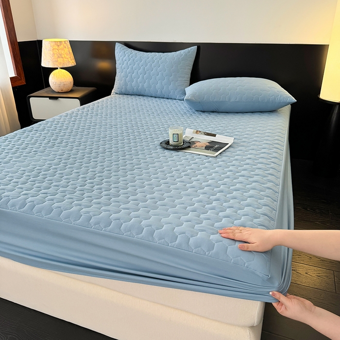 91家纺网 家纺一手货源 找家纺 十一家居 2025新款A类磨毛夹棉床笠 浅蓝