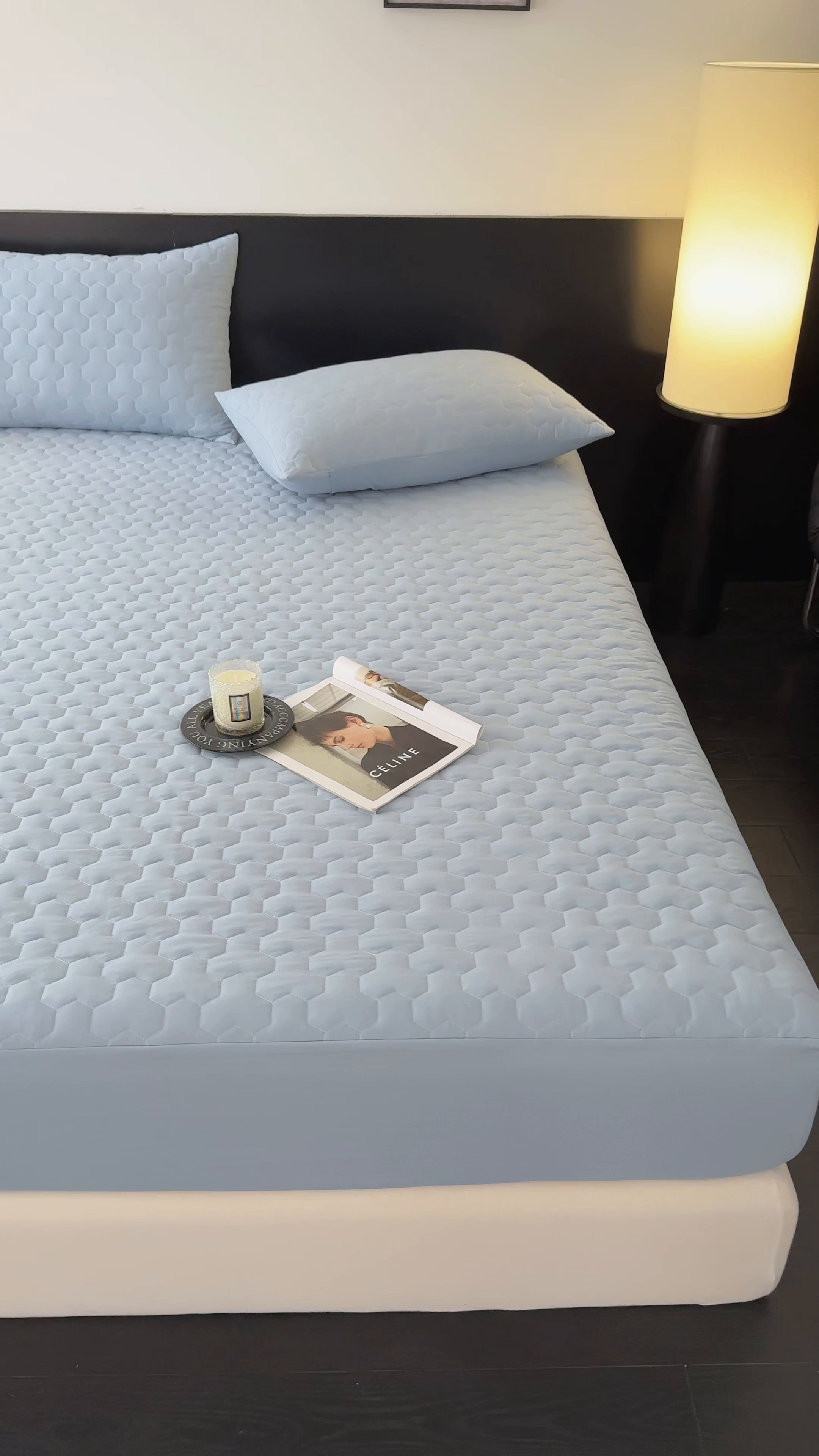 91家纺网 家纺一手货源 找家纺 十一家居 2025新款A类磨毛夹棉床笠 浅蓝