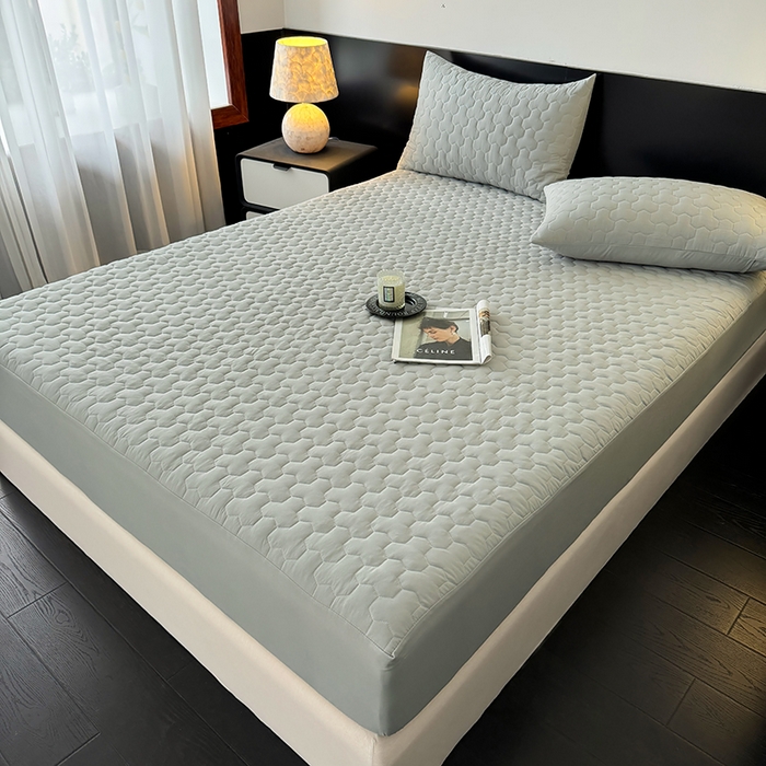 91家纺网 家纺一手货源 找家纺 十一家居 2025新款A类磨毛夹棉床笠 浅灰