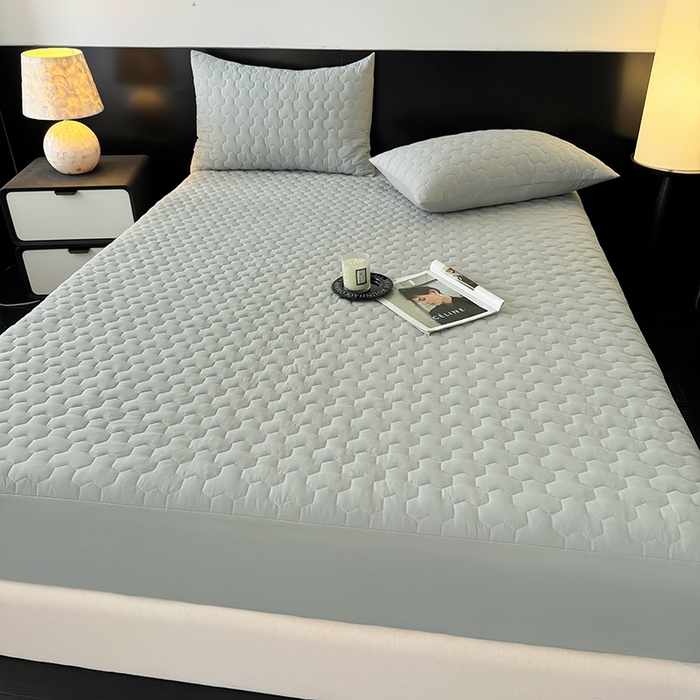 91家纺网 家纺一手货源 找家纺 十一家居 2025新款A类磨毛夹棉床笠 浅灰