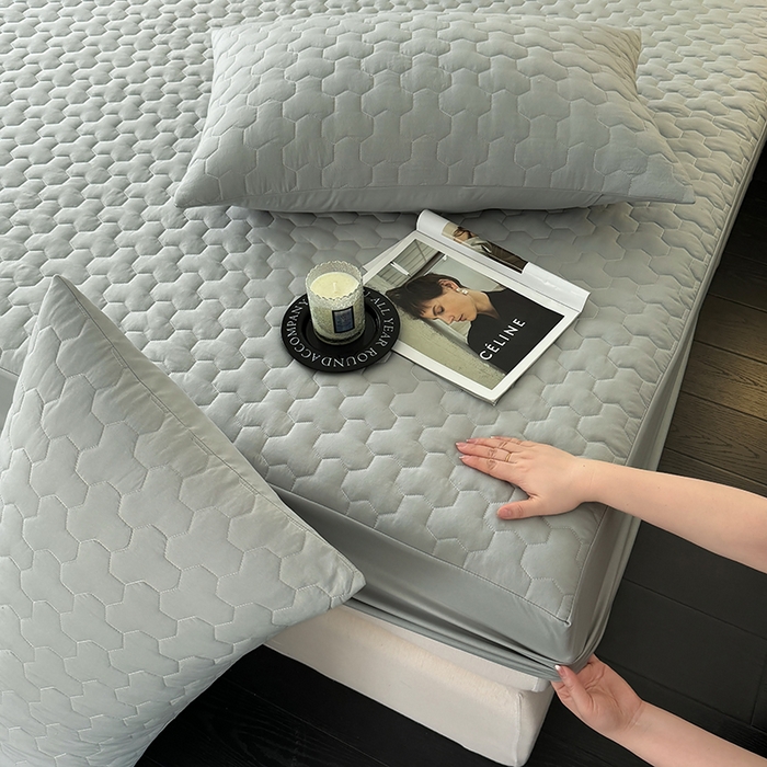 91家纺网 家纺一手货源 找家纺 十一家居 2025新款A类磨毛夹棉床笠 浅灰