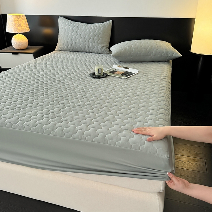 91家纺网 家纺一手货源 找家纺 十一家居 2025新款A类磨毛夹棉床笠 浅灰