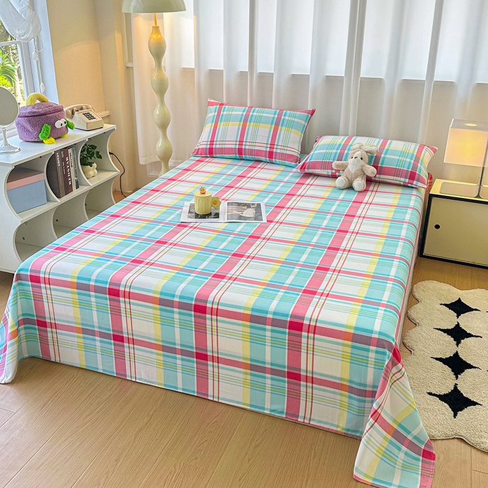 91家纺网 家纺一手货源 找家纺 雨彤家纺 2025新款A类母婴级软糯糯云朵水洗棉床单 春彩格