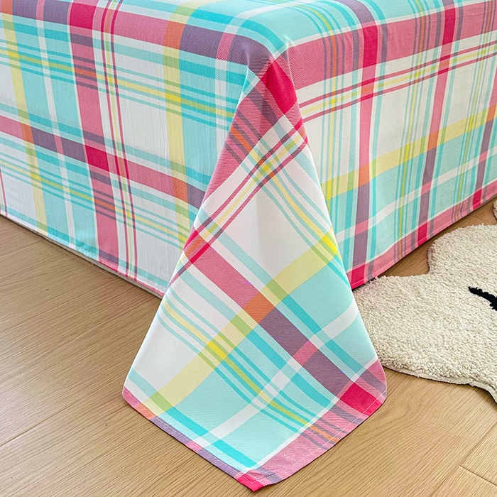 91家纺网 家纺一手货源 找家纺 雨彤家纺 2025新款A类母婴级软糯糯云朵水洗棉床单 春彩格