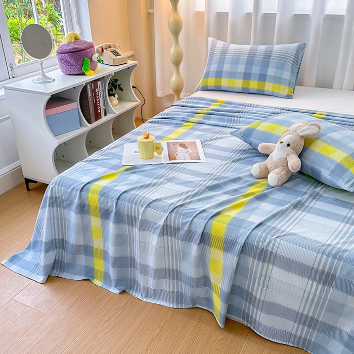 91家纺网 家纺一手货源 找家纺 雨彤家纺 2025新款A类母婴级软糯糯云朵水洗棉床单 安格尔-蓝