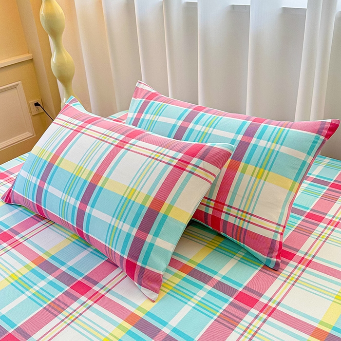 91家纺网 家纺一手货源 找家纺 雨彤家纺 2025新款A类母婴级软糯糯云朵水洗棉床单 春彩格