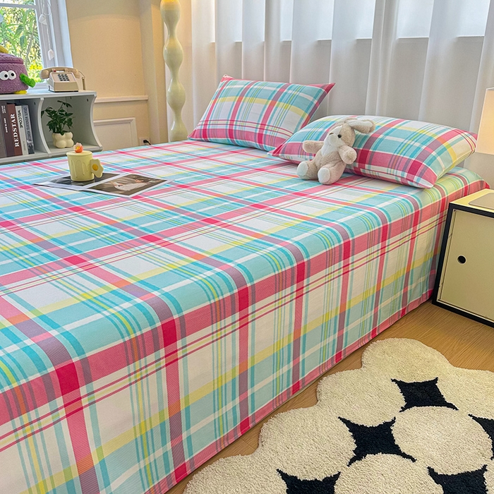 91家纺网 家纺一手货源 找家纺 雨彤家纺 2025新款A类母婴级软糯糯云朵水洗棉床单 春彩格