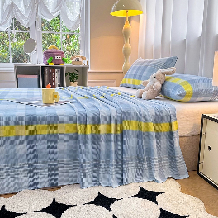 91家纺网 家纺一手货源 找家纺 雨彤家纺 2025新款A类母婴级软糯糯云朵水洗棉床单 安格尔-蓝