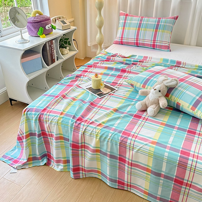 91家纺网 家纺一手货源 找家纺 雨彤家纺 2025新款A类母婴级软糯糯云朵水洗棉床单 春彩格