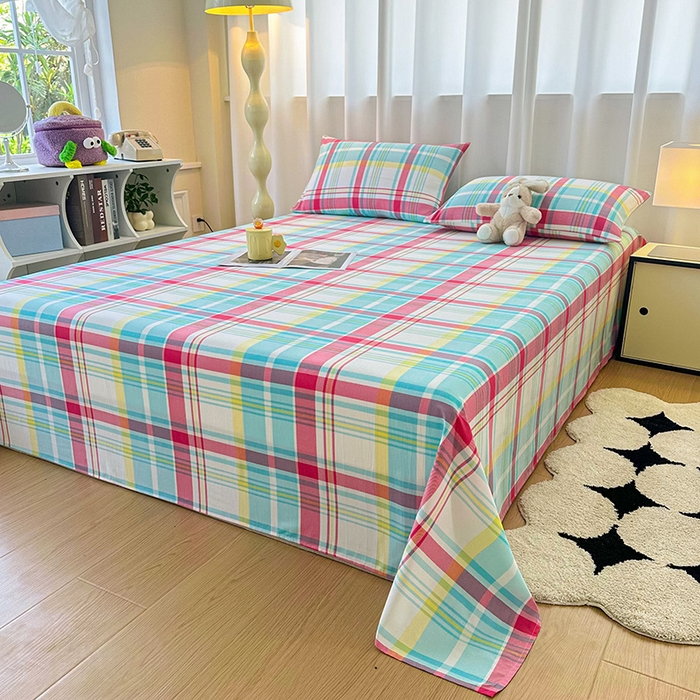 91家纺网 家纺一手货源 找家纺 雨彤家纺 2025新款A类母婴级软糯糯云朵水洗棉床单 春彩格