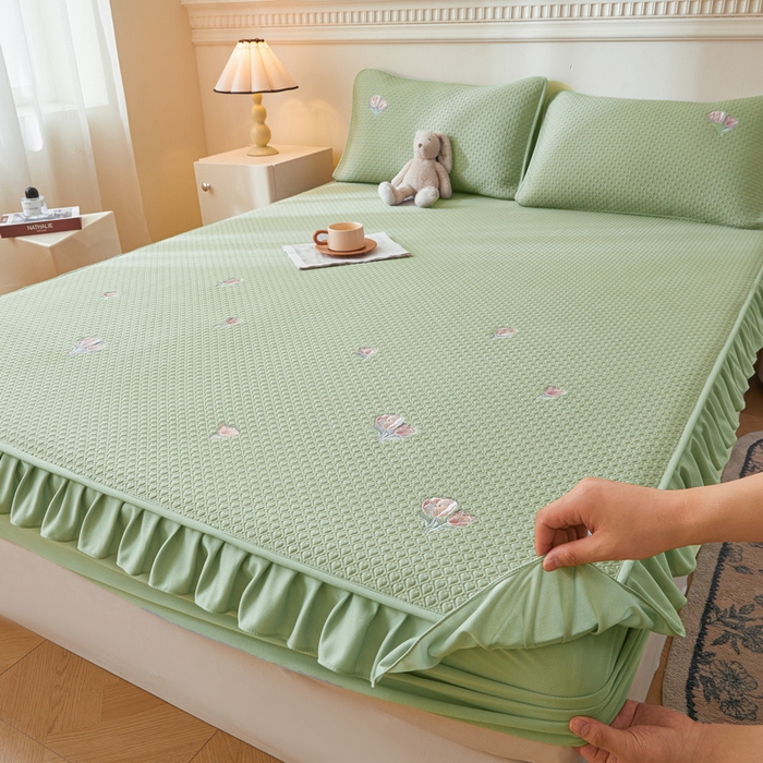 91家纺网 家纺一手货源 找家纺 （总）爱思凯家纺 2025新款凉感冰豆豆凉席床笠款-花边款