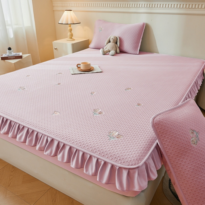 91家纺网 家纺一手货源 找家纺 （总）爱思凯家纺 2025新款凉感冰豆豆凉席床笠款-花边款