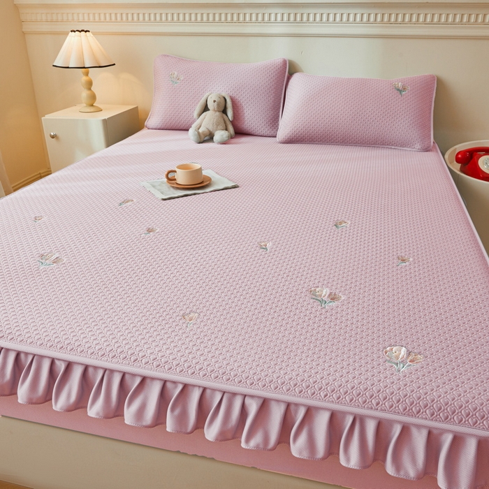 91家纺网 家纺一手货源 找家纺 （总）爱思凯家纺 2025新款凉感冰豆豆凉席床笠款-花边款