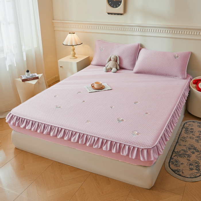 91家纺网 家纺一手货源 找家纺 （总）爱思凯家纺 2025新款凉感冰豆豆凉席床笠款-花边款