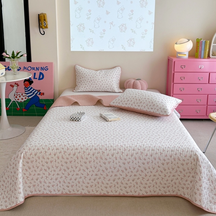 91家纺网 家纺一手货源 找家纺 琳可家居 2025新款13070印花款双面全棉全棉床盖 兰馨