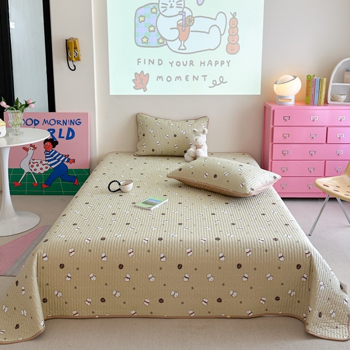 91家纺网 家纺一手货源 找家纺 琳可家居 2025新款13070印花款双面全棉全棉床盖 萌趣狗