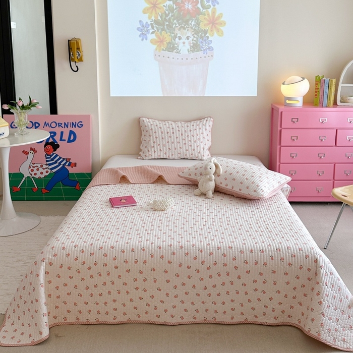 91家纺网 家纺一手货源 找家纺 琳可家居 2025新款13070印花款双面全棉全棉床盖 桃悦