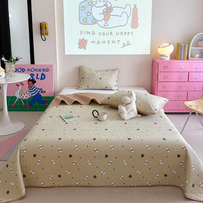 91家纺网 家纺一手货源 找家纺 琳可家居 2025新款13070印花款双面全棉全棉床盖 萌趣狗