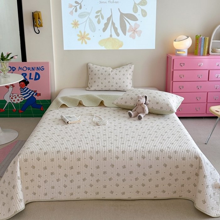 91家纺网 家纺一手货源 找家纺 琳可家居 2025新款13070印花款双面全棉全棉床盖 素韵