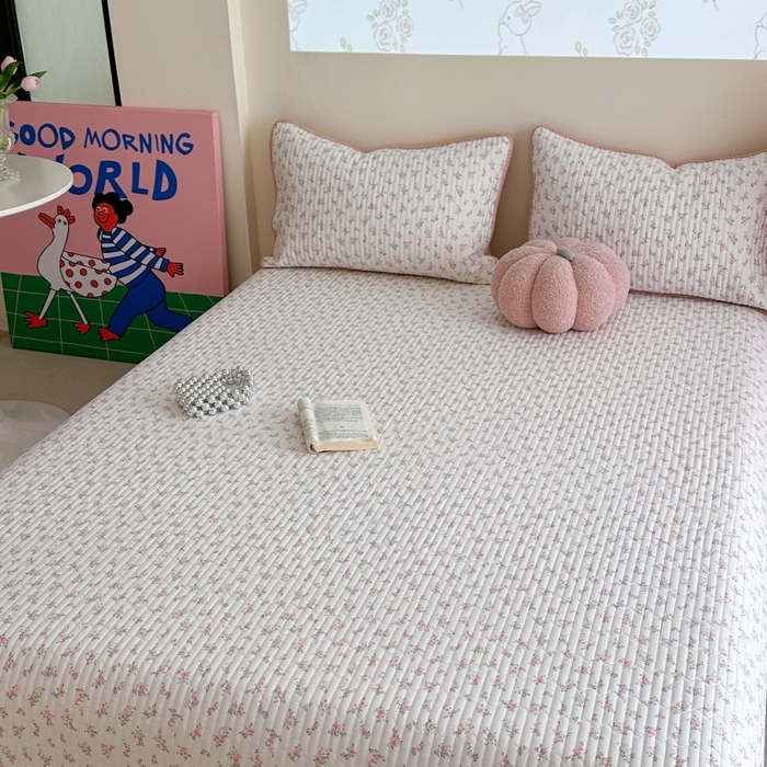 91家纺网 家纺一手货源 找家纺 琳可家居 2025新款13070印花款双面全棉全棉床盖 兰馨