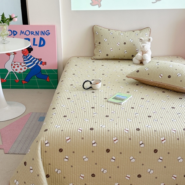 91家纺网 家纺一手货源 找家纺 琳可家居 2025新款13070印花款双面全棉全棉床盖 萌趣狗