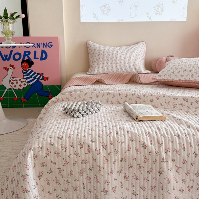 91家纺网 家纺一手货源 找家纺 琳可家居 2025新款13070印花款双面全棉全棉床盖 兰馨