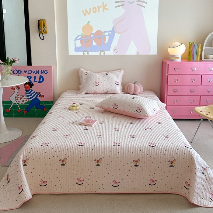 琳可家居 2025新款13070印花款双面全棉全棉床盖 小木马