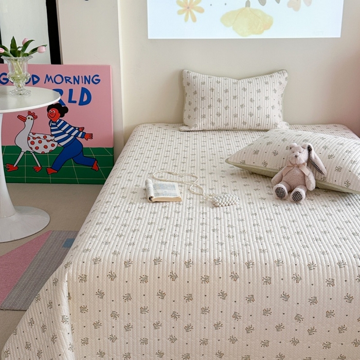 91家纺网 家纺一手货源 找家纺 琳可家居 2025新款13070印花款双面全棉全棉床盖 素韵