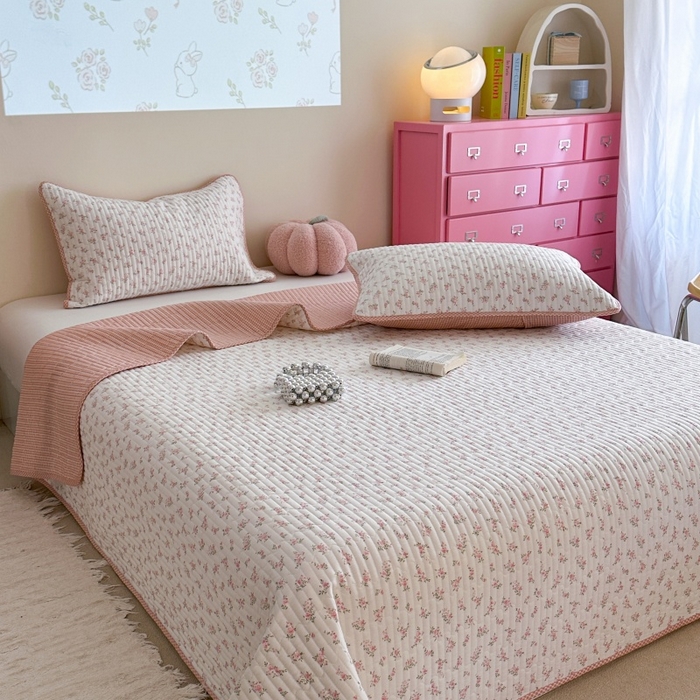 91家纺网 家纺一手货源 找家纺 琳可家居 2025新款13070印花款双面全棉全棉床盖 兰馨