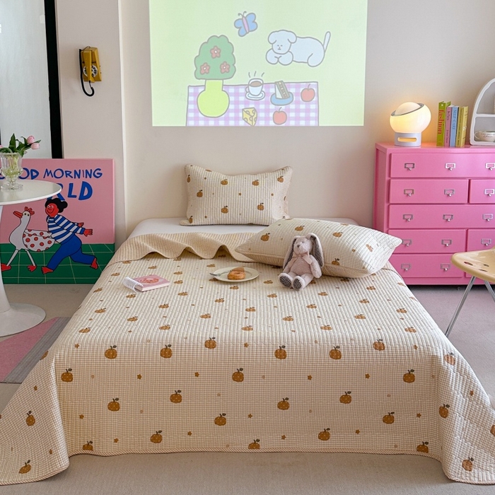 91家纺网 家纺一手货源 找家纺 琳可家居 2025新款13070印花款双面全棉全棉床盖 南瓜派