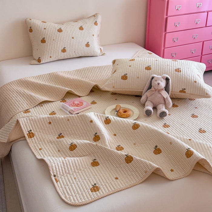 91家纺网 家纺一手货源 找家纺 琳可家居 2025新款13070印花款双面全棉全棉床盖 南瓜派