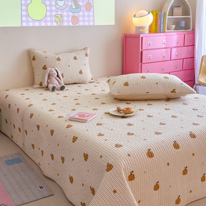 91家纺网 家纺一手货源 找家纺 琳可家居 2025新款13070印花款双面全棉全棉床盖 南瓜派