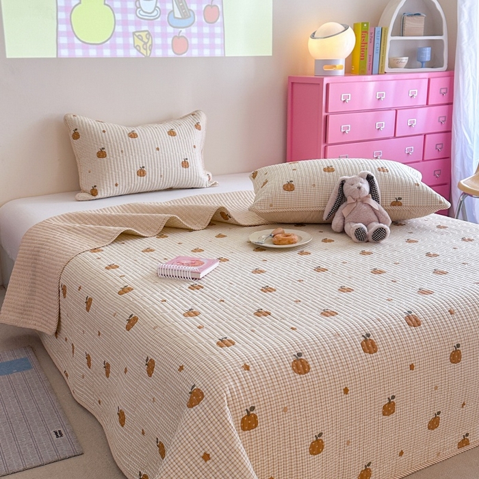 91家纺网 家纺一手货源 找家纺 琳可家居 2025新款13070印花款双面全棉全棉床盖 南瓜派