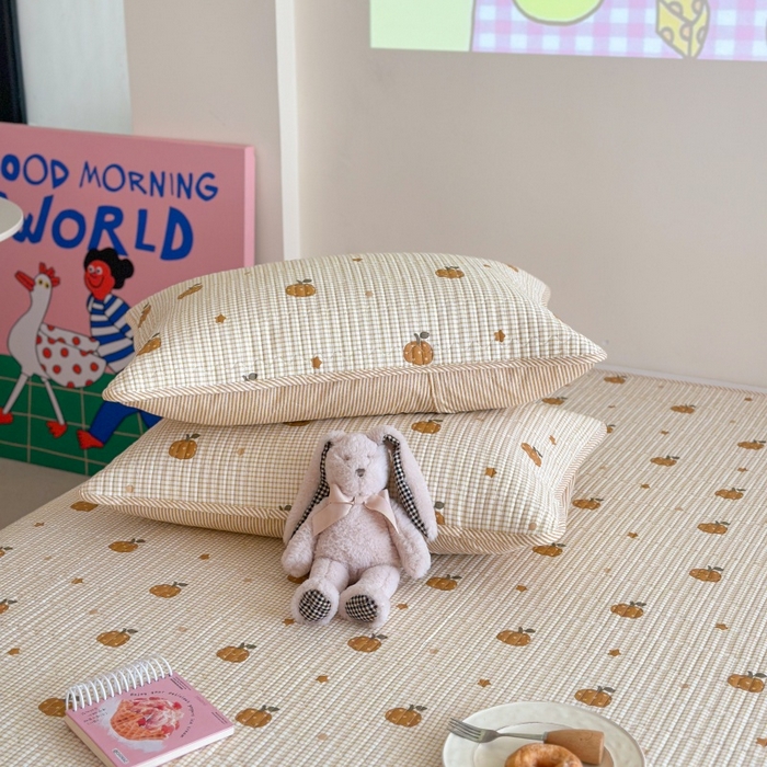 91家纺网 家纺一手货源 找家纺 琳可家居 2025新款13070印花款双面全棉全棉床盖 南瓜派