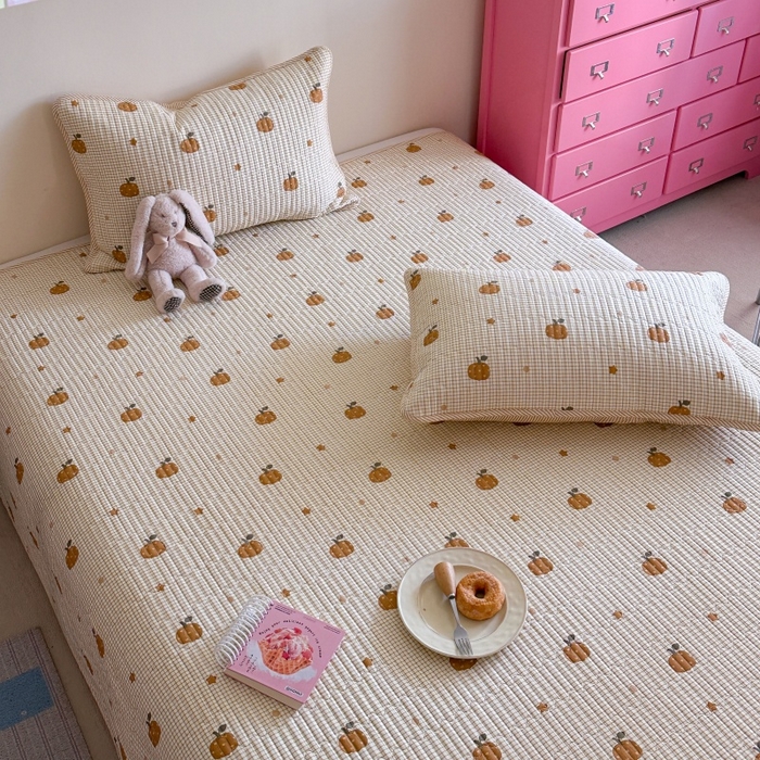 91家纺网 家纺一手货源 找家纺 琳可家居 2025新款13070印花款双面全棉全棉床盖 南瓜派