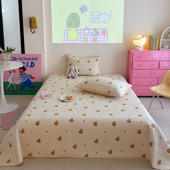 琳可家居 2025新款13070印花款双面全棉全棉床盖 南瓜派