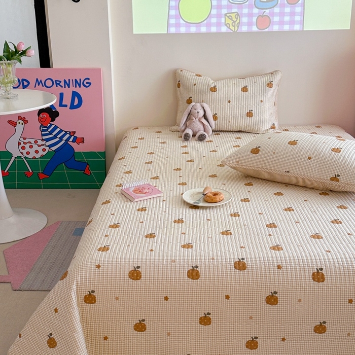 91家纺网 家纺一手货源 找家纺 琳可家居 2025新款13070印花款双面全棉全棉床盖 南瓜派