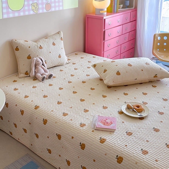 91家纺网 家纺一手货源 找家纺 琳可家居 2025新款13070印花款双面全棉全棉床盖 南瓜派