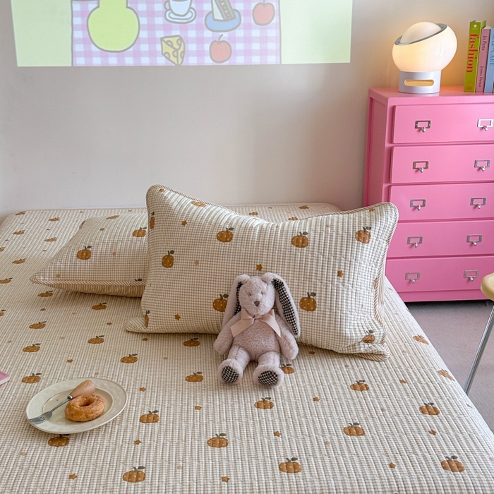 91家纺网 家纺一手货源 找家纺 琳可家居 2025新款13070印花款双面全棉全棉床盖 南瓜派