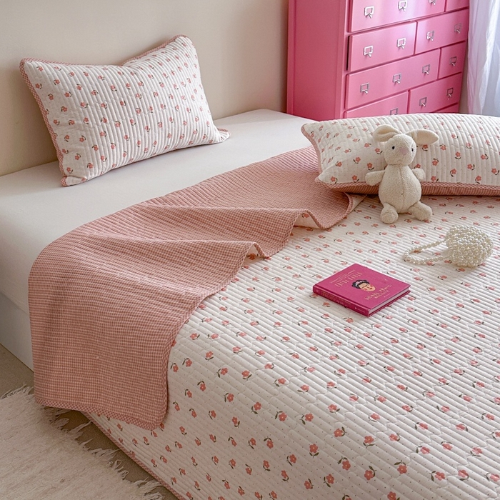 91家纺网 家纺一手货源 找家纺 琳可家居 2025新款13070印花款双面全棉全棉床盖 桃悦