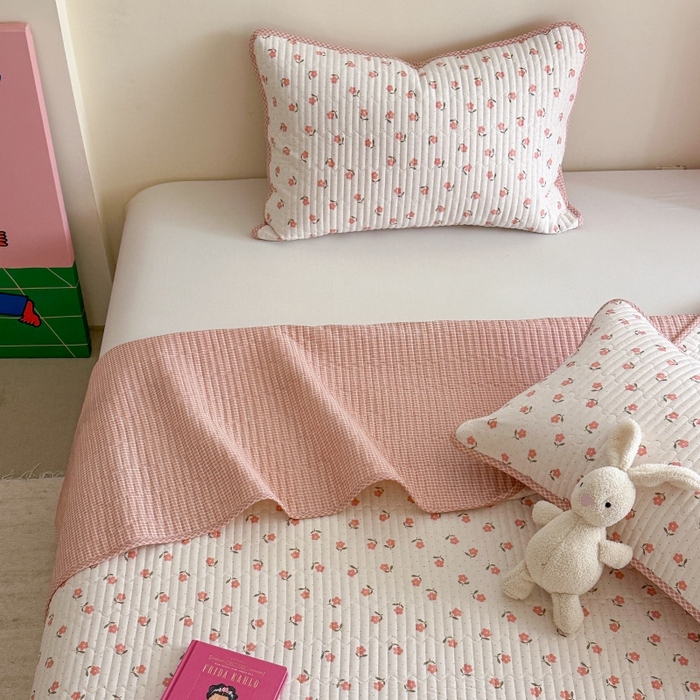 91家纺网 家纺一手货源 找家纺 琳可家居 2025新款13070印花款双面全棉全棉床盖 桃悦