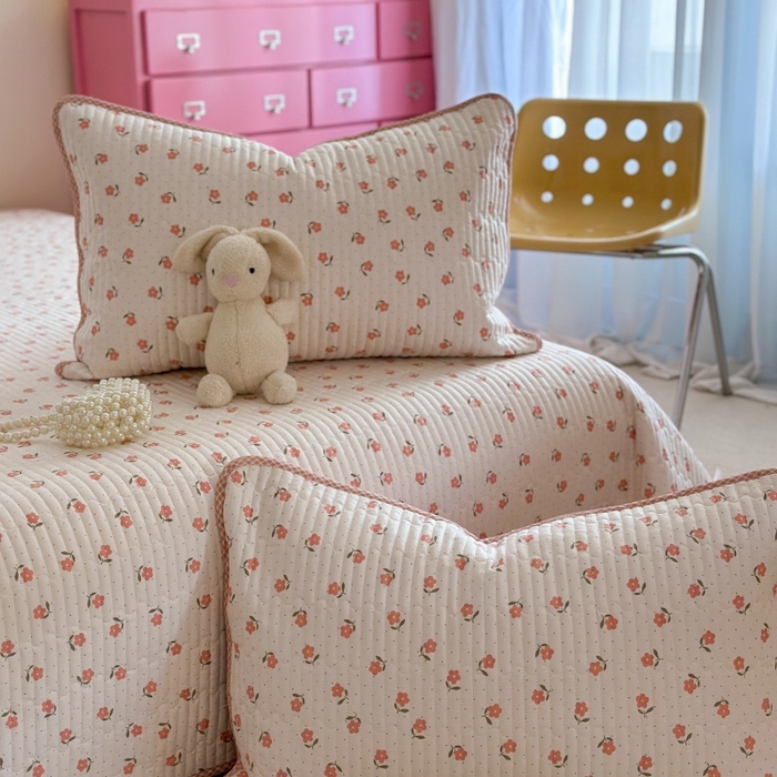 91家纺网 家纺一手货源 找家纺 琳可家居 2025新款13070印花款双面全棉全棉床盖 桃悦