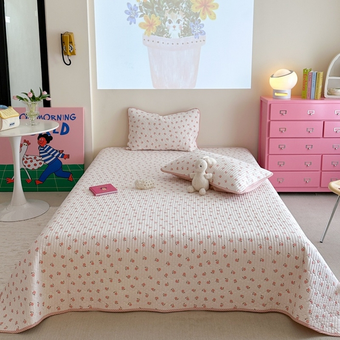 91家纺网 家纺一手货源 找家纺 琳可家居 2025新款13070印花款双面全棉全棉床盖 桃悦